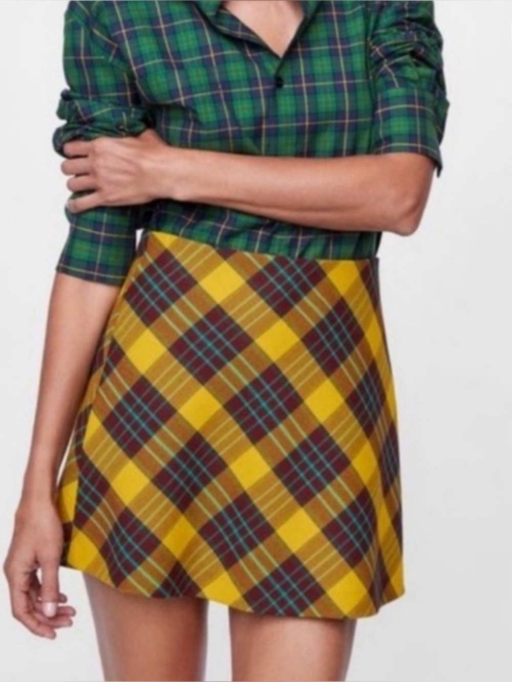 Zara Yellow Plaid Mini Skirt